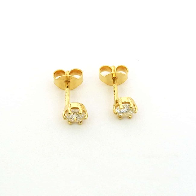 zlati ženski uhani modern minimalističen dizajn z belim kamnoma 5 mm 2 x 0.50 ct