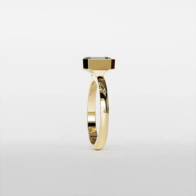 zaročni prstan 8x6 emerald z robom bezel umetni diamant vvs d rumeno 14k zlato od strani