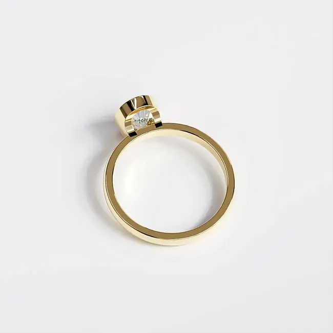 zaročni prstan 8x6 ovalni z robom bezel diamant vvs d rumeno 14k zlato od strani