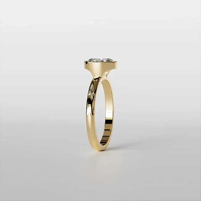 zaročni prstan 8x6 ovalni z robom bezel umetni diamant vvs d rumeno 14k zlato od strani