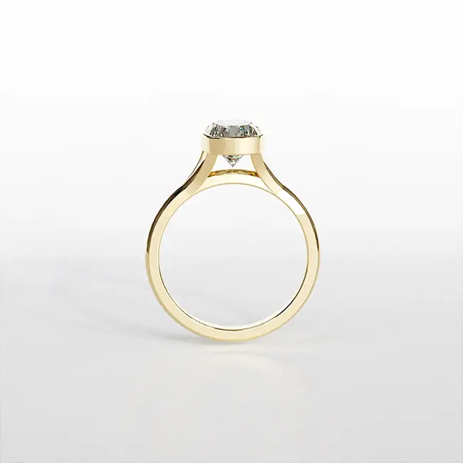 zaročni prstan 8x6 cushion z robom bezel bel moisanite vvs d rumeno 14k zlato od strani