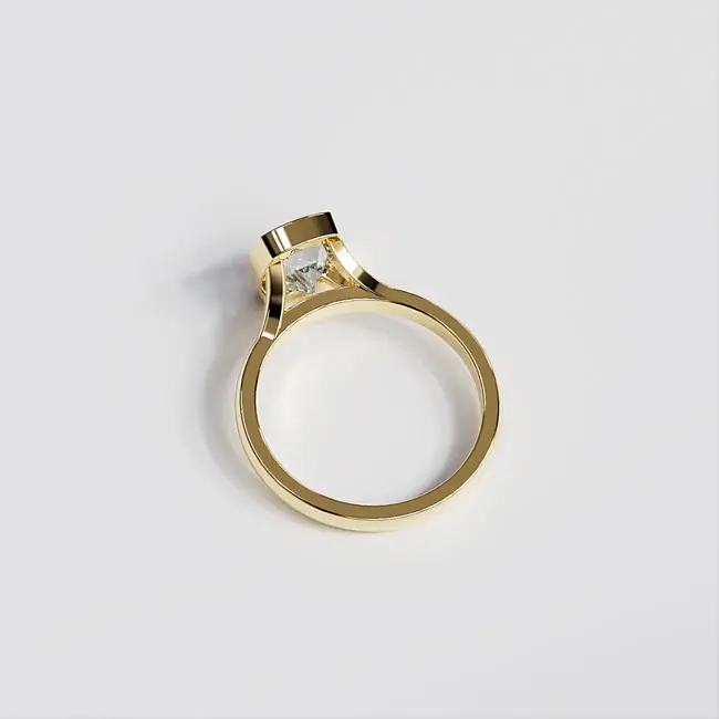 zaročni prstan 8x6 cushion z robom bezel umetni diamant vvs d rumeno 14k zlato od strani