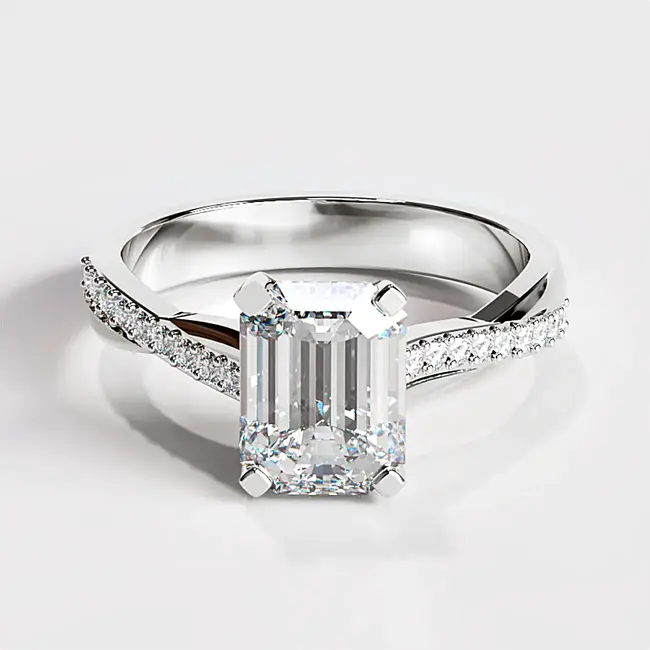 belo zlato emerald brus diamant vijugast pave prstan