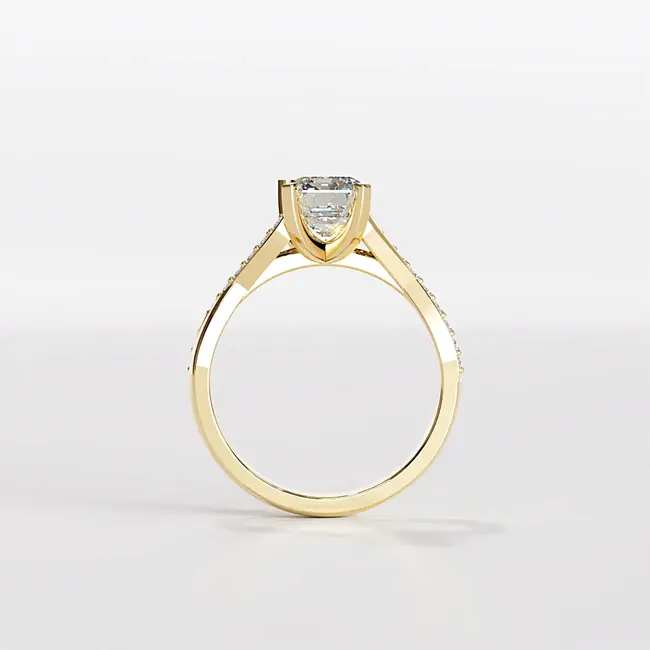 rumeno zlato emerald brus diamant vijugast pave prstan