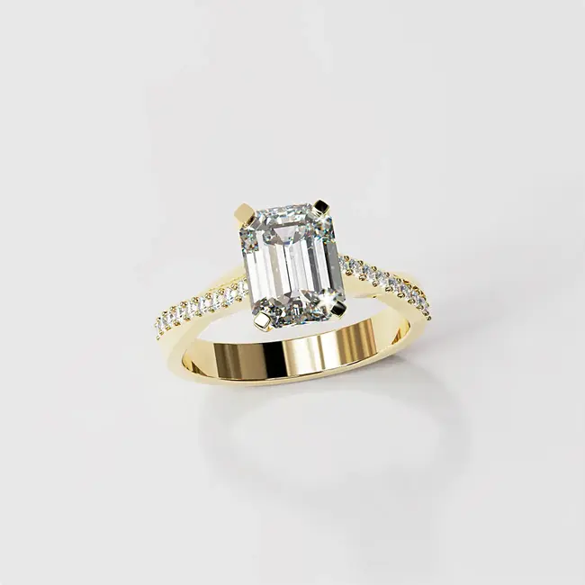 rumwno zlato emerald brus diamant vijugast pave zaročni prstan