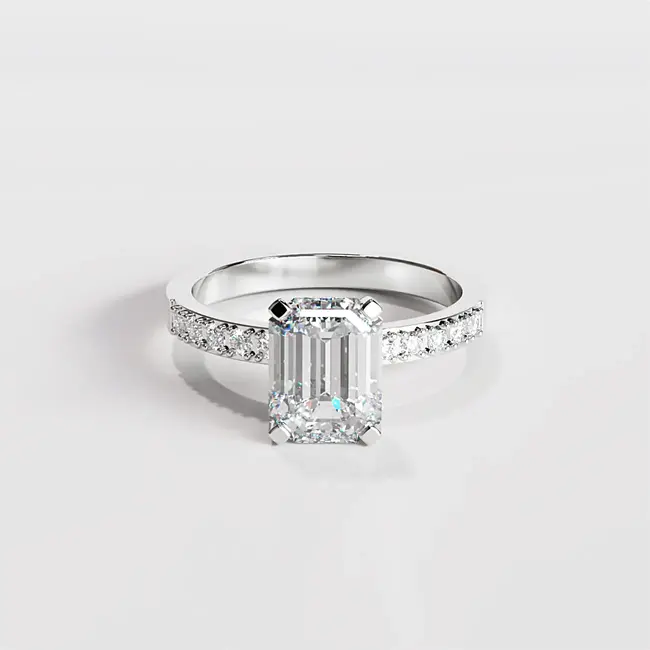 belo zlato emerald brus moissanite zaročni prstan