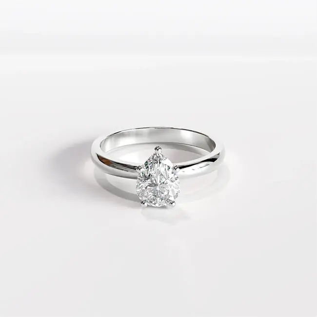 belo zlato hruskast diamant zaročni prstan