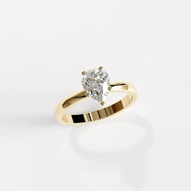 rumeno zlato hruskast moissanite prstan