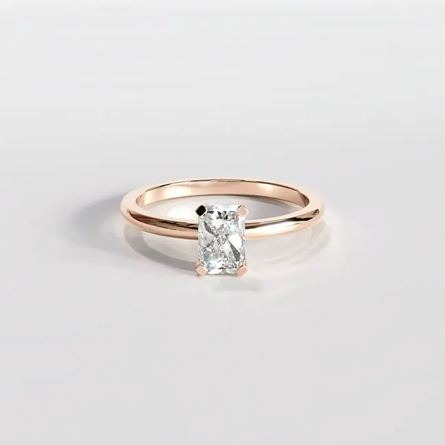 Verlovingsring met minimalistische radiant-slijping, 0,5-0,6 ct laboratoriumdiamant, roségouden afwerking.
