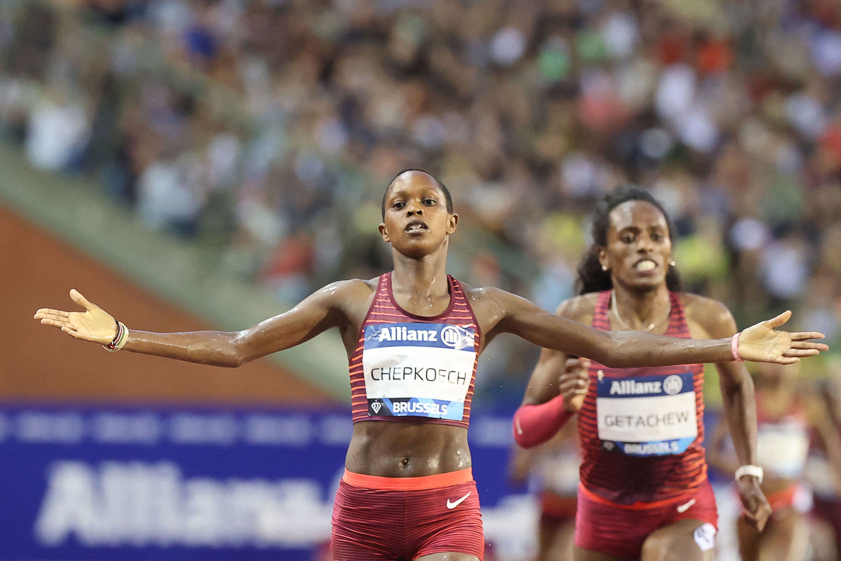 Jackline Chepkoech wins the 3000m steeplechase at the Brussels DL (© AFP / Getty Images