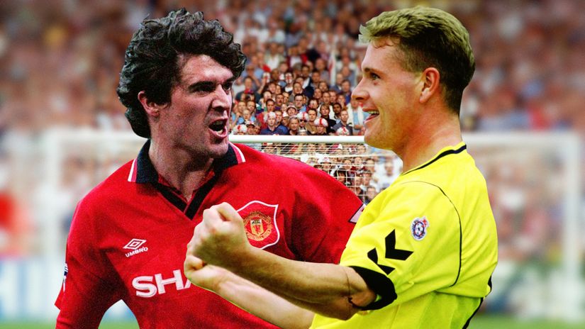 The crazy, crazy gang: Gazza used to provoke Keane, telling him he is sleeping with his wife