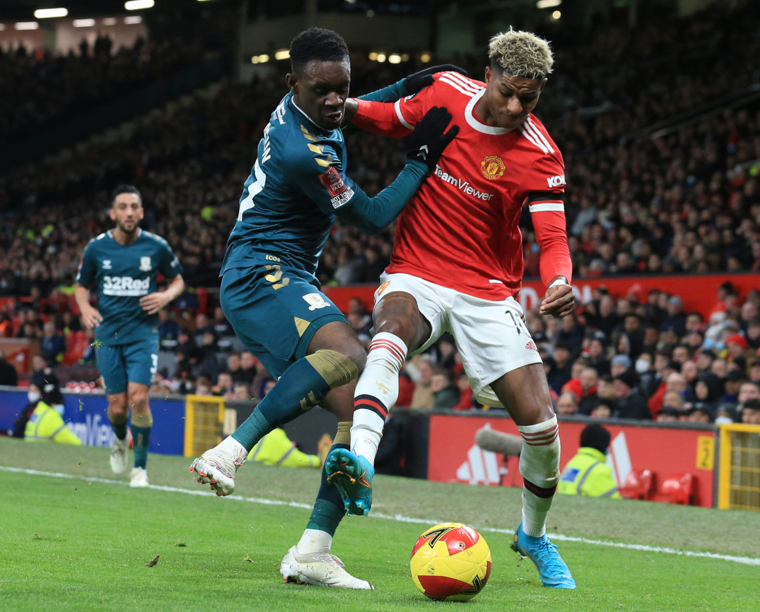 No way through: Folarin Balogun and Marcus Rashford (©AFP)