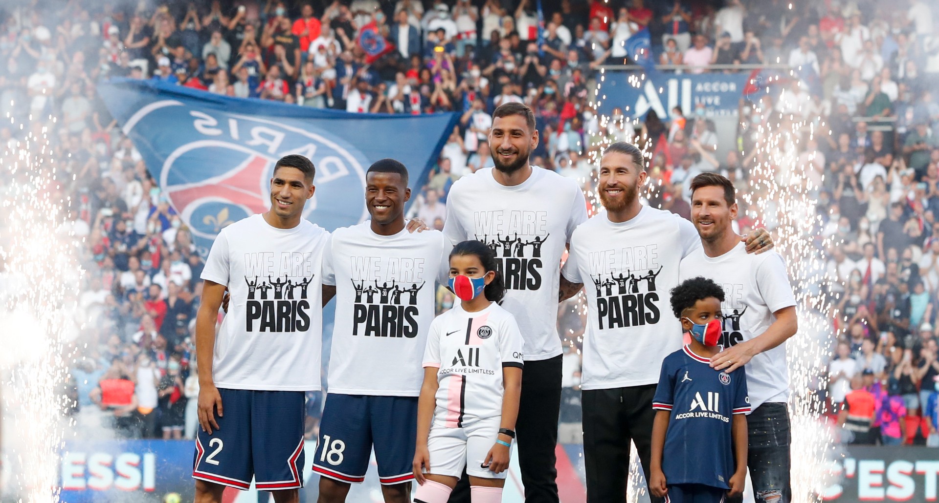 Hakimi, Wijnaaldum, Donnarumma, Ramos and Messi at Parc des Princes (©Catherine Steenkeste/Getty Images)