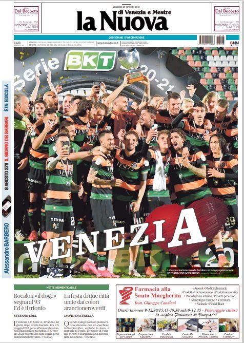 La Nuova front page celebrating Venezia's promotion (©La Nuova)