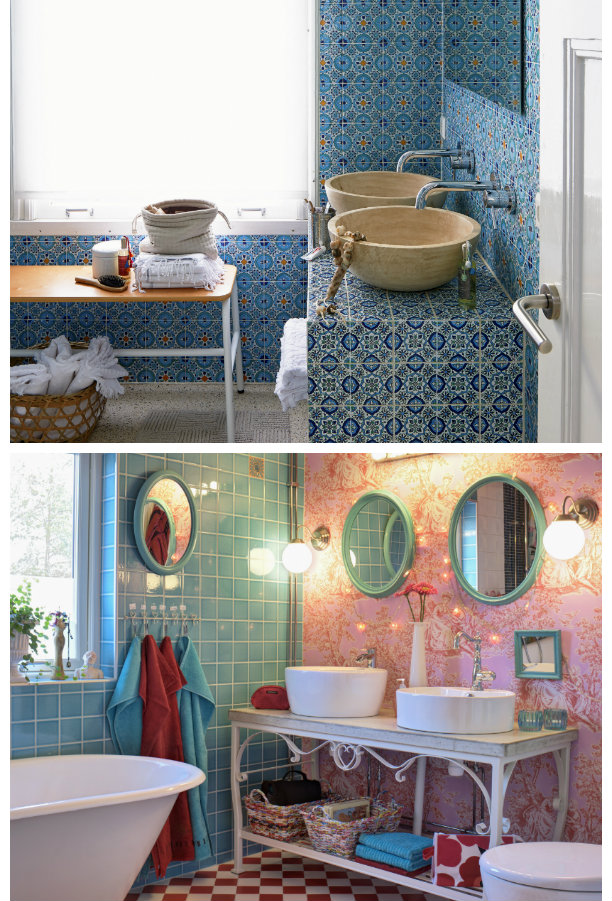 baño azul con azulejos