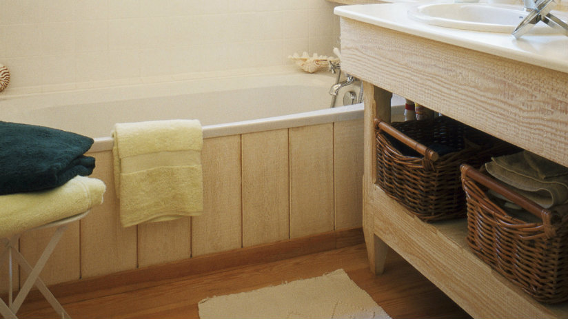 baño rústico cestas de mimbre