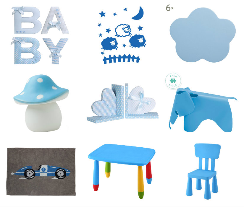 dormitorio azul infantil accesorios