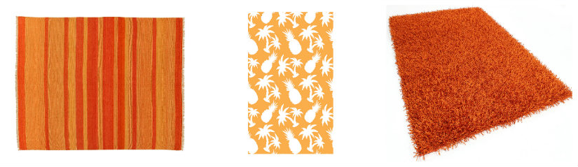 dormitorio naranja alfombras y papel pintado