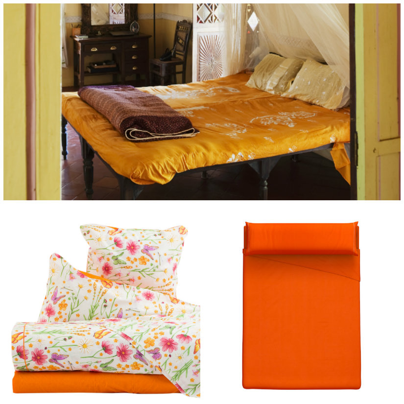 dormitorio naranja textiles