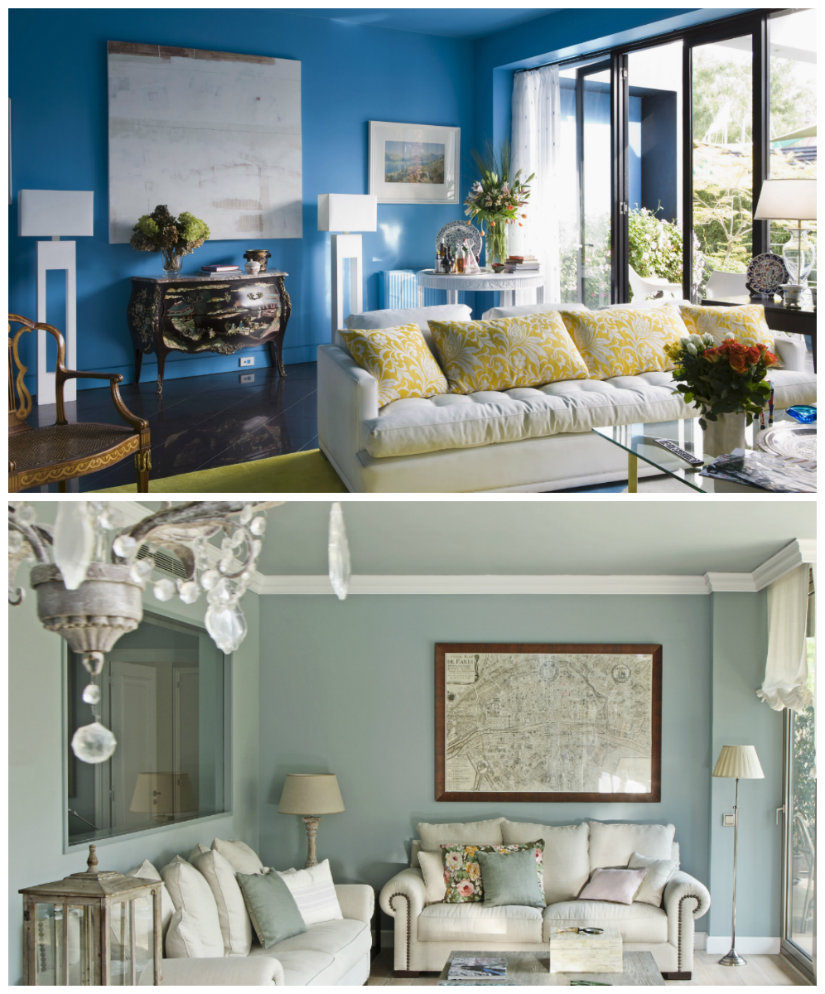 pared azul para el salón