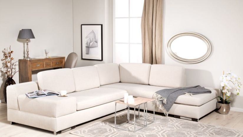 Canapé-lit d'angle en tissu beige