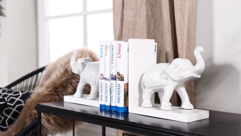 Serre-livres avec sculpture bois blanc