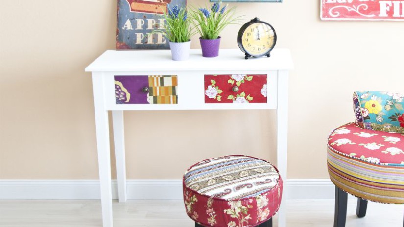 console haute, console patchwork, fauteuil patchwork, style rétro