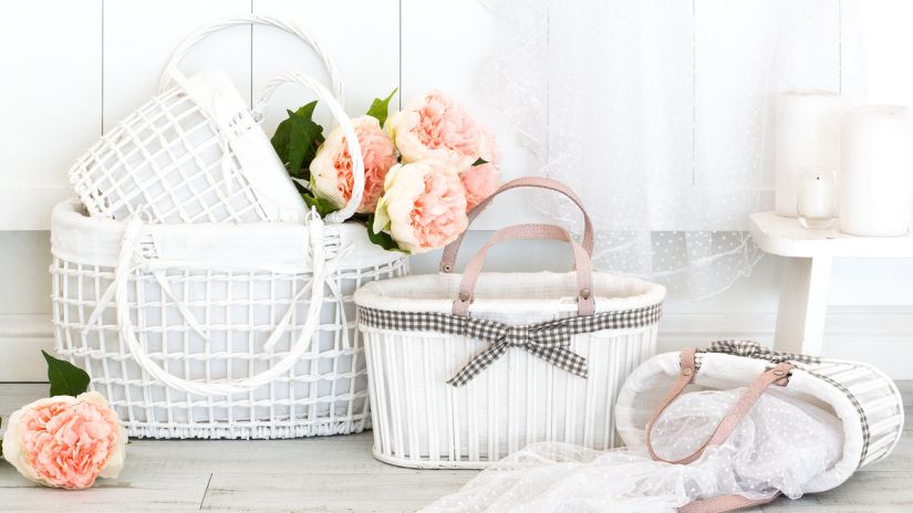 panier rotin, panier blanc, panier de rangement en rotin