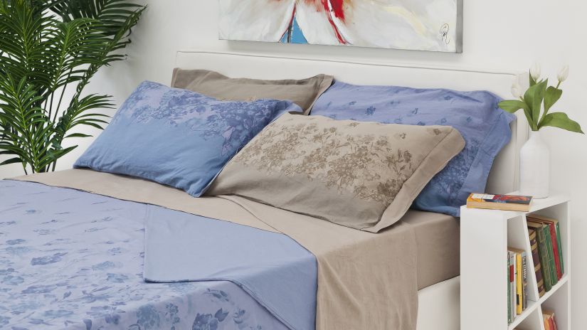 Drap plat en lin bleu