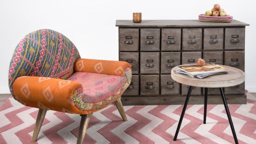 Fauteuil vintage orange et bois