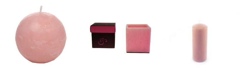 Bougies roses ronde, carrée et cylindrique