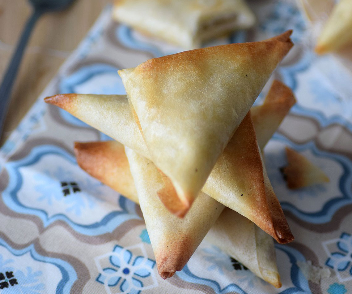 samossas poireaux, chèvre et noiix