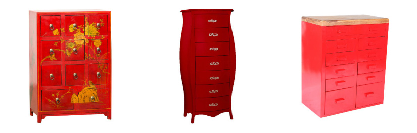commodes rouges de différentes formes
