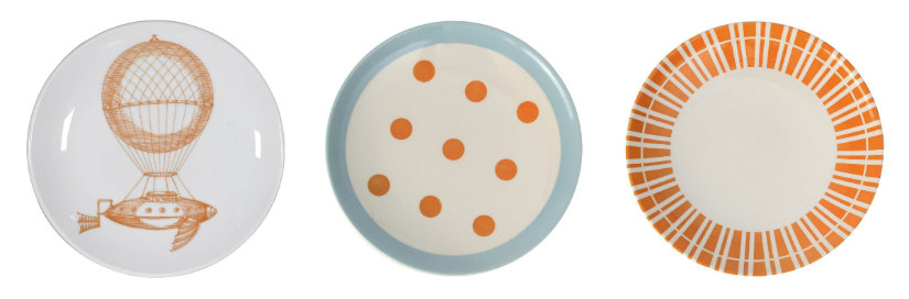 Assiette orange avec motifs