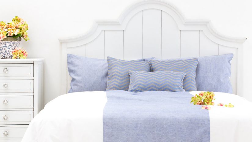 Drap coton blanc et bleu ciel