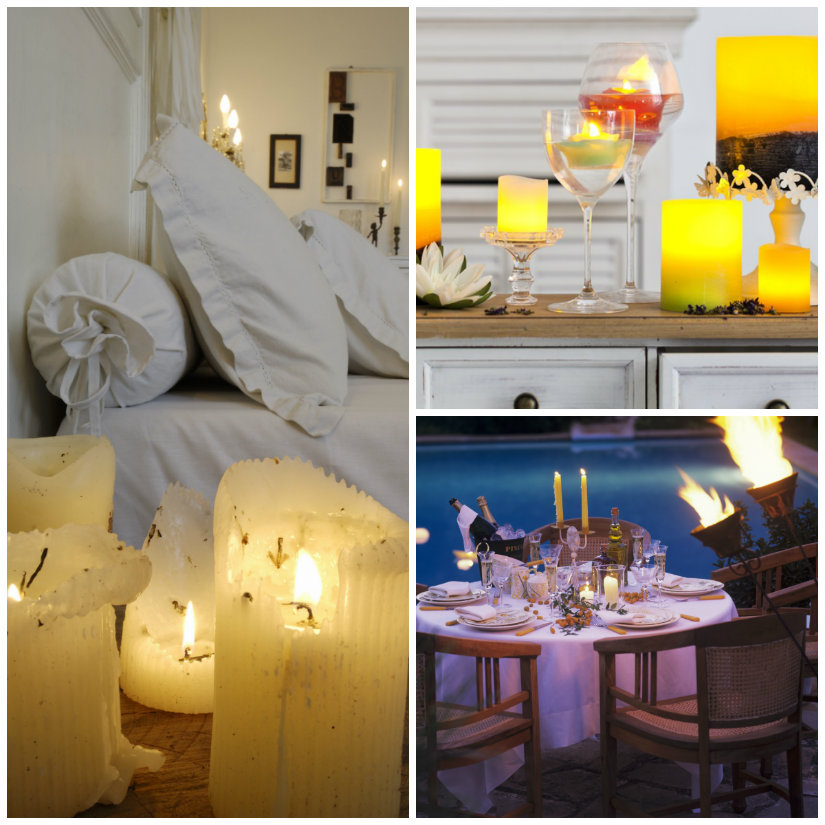 atmosfera romantica candele letto torcia tavolo