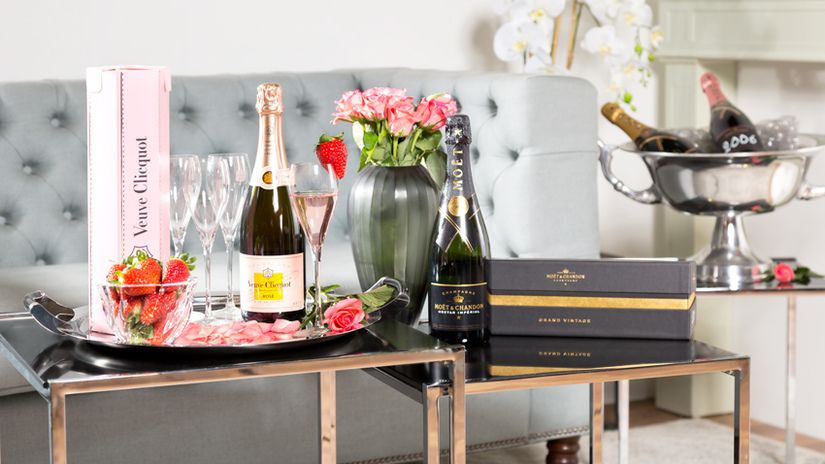 vassoio da portata champagne fiori vaso