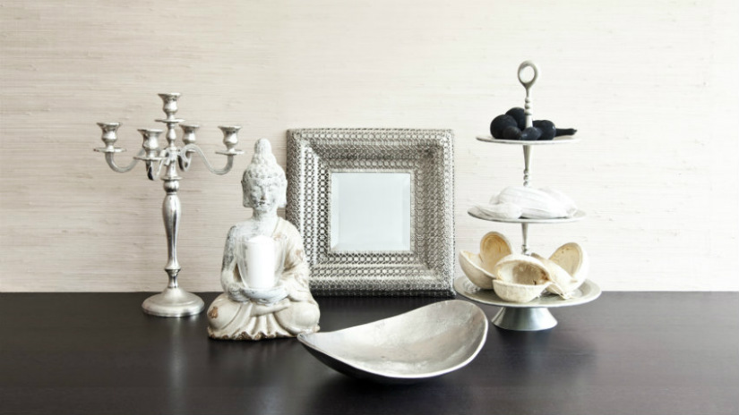 candelabro da terra in argento statua buddha specchio