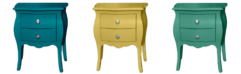 comodini colorati celeste giallo e verde