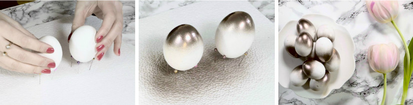 paaseieren versieren metallic spray roze klassiek tulp