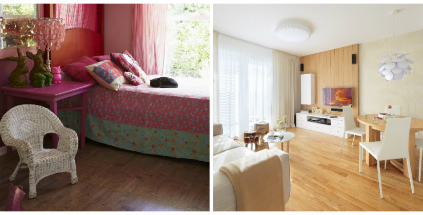 pvc vloer moderne woonruimte boho stijl roze paars hout