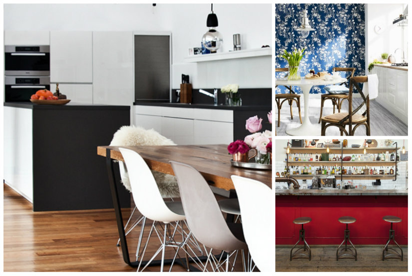 vinyl vloer moderne interieurstijl zwarte keuken witte design stoel