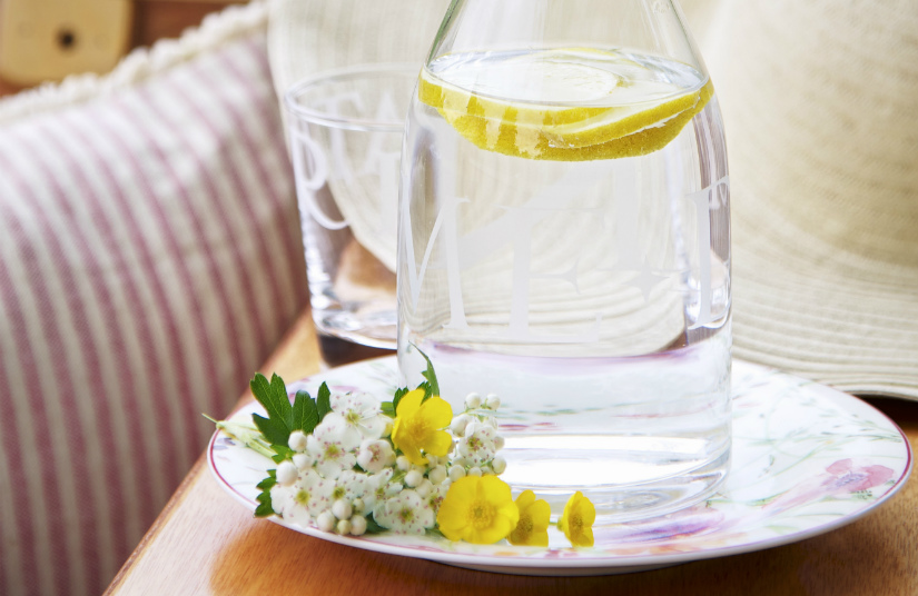 waterfles met filter klassieke waterkan bloemen geel citrus