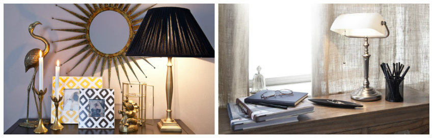 koperen lampen op tafels