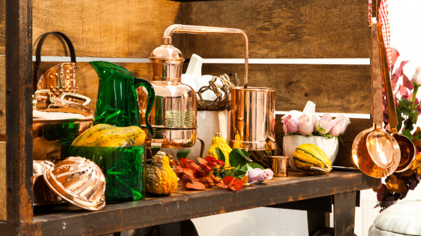 Brocante-keuken-hout-koper-groen