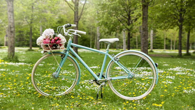 fietsaccessoires kind zeegroene fiets met bloemen