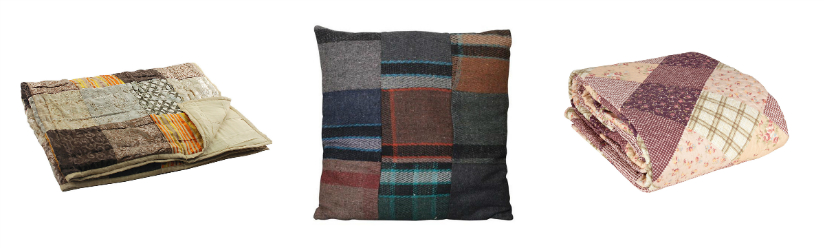 Patchwork sprei bruine kleuren kussens dekens meerdere kleuren