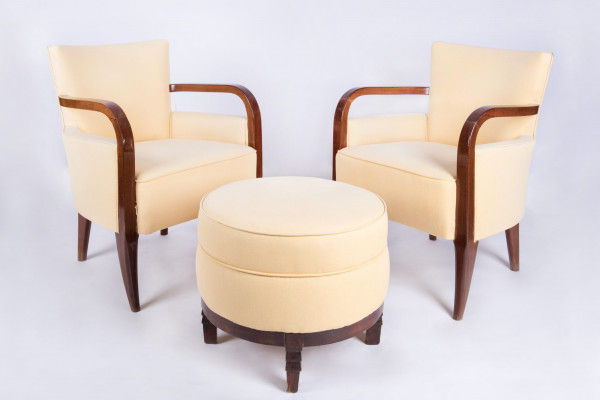 Set of art-deco armchairs and ottoman