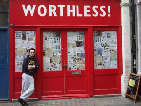 Josef Valentino in front of Worthless