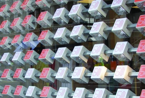 Detail of rotating cubes in the COS window  designed with Spacelab